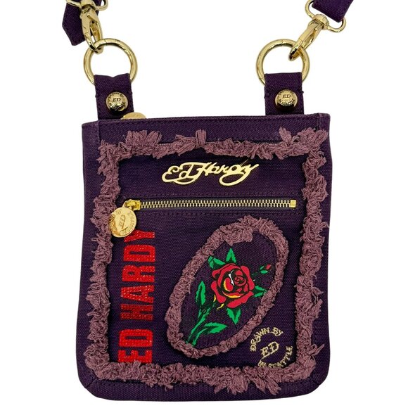 Vtg Y2K Ed Hardy Purple Crossbody Bag | Indie Sleaze Grunge Streetwear Urban 90s - Picture 3 of 15